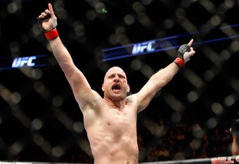 MONTREAL- MAY 8:  Joe Doerksen celebrates his victory over Tom Lawlor in their middleweight bout at UFC 113 at Bell Centre on May 8, 2010 in Montreal, Quebec, Canada. Joe Doerksen won the bout by KO.  (Photo by Richard Wolowicz/Getty Images)