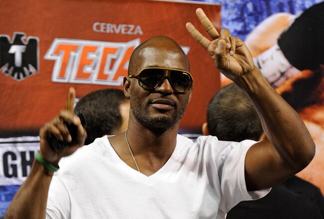 LAS VEGAS - JULY 30:  Boxer Bernard Hopkins appears during the official weigh-in for WBA/WBO lightweight champion Juan Manuel Marquez and Juan Diaz at the Mandalay Bay Events Center July 30, 2010 in Las Vegas, Nevada. Marquez will defend his titles against Diaz on July 31 in Las Vegas.  (Photo by Ethan Miller/Getty Images)