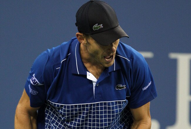 NEW YORK - SEPTEMBER 01:  Andy Roddick of the United States reacts after a point against Janko Tipsarevic of Serbia during his second round men's singles match on day three of the 2010 U.S. Open at the USTA Billie Jean King National Tennis Center on September 1, 2010 in the Flushing neighborhood of the Queens borough of New York City.  (Photo by Al Bello/Getty Images)