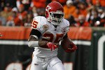 CINCINNATI - DECEMBER 27: Jamaal Charles #25 of the Kansas City Chiefs runs against the Cincinnati Bengals in their NFL game at Paul Brown Stadium December 27, 2009 in Cincinnati, Ohio.    (Photo by John Sommers II/Getty Images)