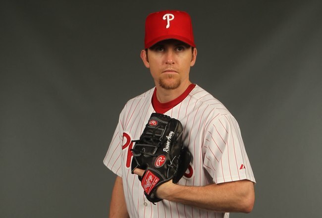 CLEARWATER, FL - FEBRUARY 24:  Brad Lidge #54 of the Philadelphia Phillies poses for a photo during Spring Training Media Photo Day at Bright House Networks Field on February 24, 2010 in Clearwater, Florida.  (Photo by Nick Laham/Getty Images)
