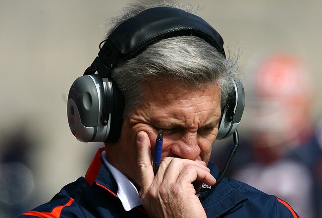 CHAMPAIGN, IL - OCTOBER 10: Head coach Ron Zook of the Illinois Fighting Illini walks the sidelines during a game against the Michigan State Spartans on October 10, 2009 at Memorial Stadium at the University of Illinois in Champaign, Illinois. (Photo by Jonathan Daniel/Getty Images)