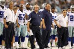 ARLINGTON, TX - SEPTEMBER 02:  Head coach Wade Phillips of the Dallas Cowboys on the sidelines during a preseason game against the Miami Dolphins at Cowboys Stadium on September 2, 2010 in Arlington, Texas.  (Photo by Ronald Martinez/Getty Images)