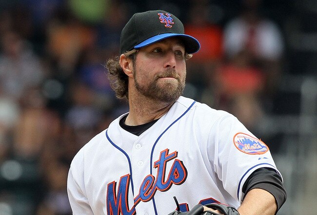 NEW YORK - JULY 29:  R.A. Dickey #43 of the New York Mets delivers a pitch against the St. Louis Cardinals on July 29, 2010 at Citi Field in the Flushing neighborhood of the Queens borough of New York City.  (Photo by Jim McIsaac/Getty Images)