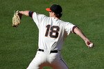 SAN FRANCISCO - AUGUST 01:  Matt Cain #18 of the San Francisco Giants pitches against the Los Angeles Dodgers during an MLB game at AT&T Park on August 1, 2010 in San Francisco, California.  (Photo by Jed Jacobsohn/Getty Images)