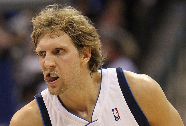 DALLAS - APRIL 27:  Forward Dirk Nowitzki #41 of the Dallas Mavericks reacts during play against the San Antonio Spurs in Game Five of the Western Conference Quarterfinals during the 2010 NBA Playoffs at American Airlines Center on April 27, 2010 in Dallas, Texas. NOTE TO USER: User expressly acknowledges and agrees that, by downloading and or using this photograph, User is consenting to the terms and conditions of the Getty Images License Agreement.  (Photo by Ronald Martinez/Getty Images)