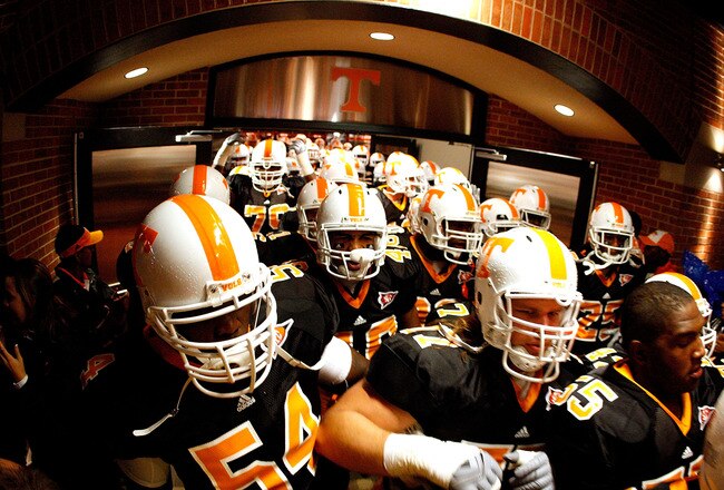 KNOXVILLE, TN - OCTOBER 31:  The Tennessee Volunteers enter the field before their game against the South Carolina Gamecocks at Neyland Stadium on October 31, 2009 in Knoxville, Tennessee.  (Photo by Streeter Lecka/Getty Images)