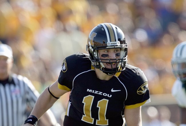 COLUMBIA, MO - NOVEMBER 7:  Quarterback Blaine Gabbert #11 of the Missouri Tigers runs to pass the ball during the game against the Baylor Bears at Faurot Field/Memorial Stadium on November 7, 2009 in Columbia, Missouri. (Photo by Jamie Squire/Getty Images)