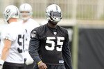 NAPA, CA - AUGUST 01:  Rolando McClain #55 of the Oakland Raiders works out during the Raiders training camp at their Napa Valley Training Complex on August 1, 2010 in Napa, California.  (Photo by Ezra Shaw/Getty Images)