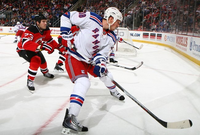 NEWARK, NJ - MARCH 10:  Marc Staal #18 of the New York Rangers skates against the New Jersey Devils at the Prudential Center on March 10, 2010 in Newark, New Jersey. Devils defeated the Rangers 6-3.  (Photo by Mike Stobe/Getty Images)