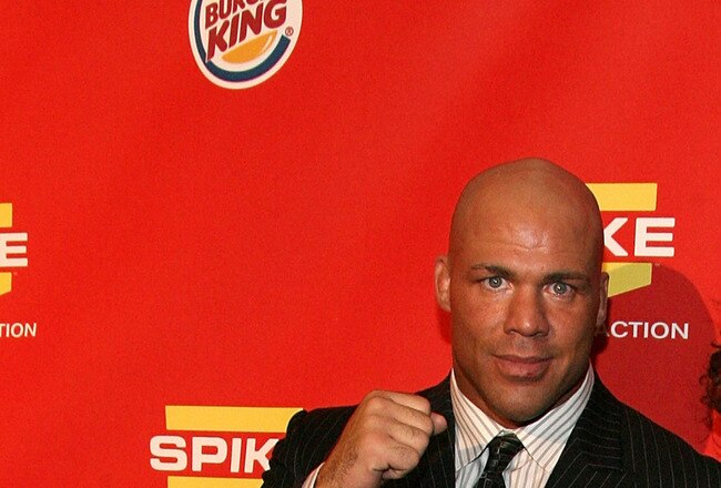 LAS VEGAS - DECEMBER 07:  Pro wrestler Kurt Angle (L) and wife Karen Angle arrive at Spike TV's 2007 'Video Game Awards' at the Mandalay Bay Events Center on December 7, 2007 in Las Vegas, Nevada.  (Photo by Frazer Harrison/Getty Images)