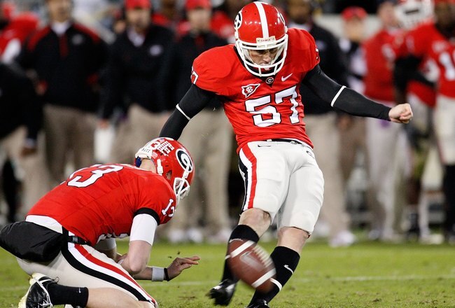 ATLANTA - NOVEMBER 28:  Blair Walsh #57 of the Georgia Bulldogs against the Georgia Tech Yellow Jackets at Bobby Dodd Stadium on November 28, 2009 in Atlanta, Georgia.  (Photo by Kevin C. Cox/Getty Images)