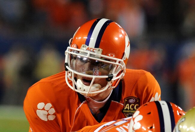 TAMPA, FL - DECEMBER 5: Quarterback Kyle Parker #11 of the Clemson Tigers directs play at the six-yard line in the first quarter against the Georgia Tech Yellow Jackets in the 2009 ACC Football Championship Game December 5, 2009 at Raymond James Stadium in Tampa, Florida.  (Photo by Al Messerschmidt/Getty Images)