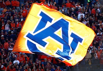 AUBURN, AL - NOVEMBER 27:  A flag for the Auburn Tigers is flown during the game against the Alabama Crimson Tide at Jordan-Hare Stadium on November 27, 2009 in Auburn, Alabama.  (Photo by Kevin C. Cox/Getty Images)