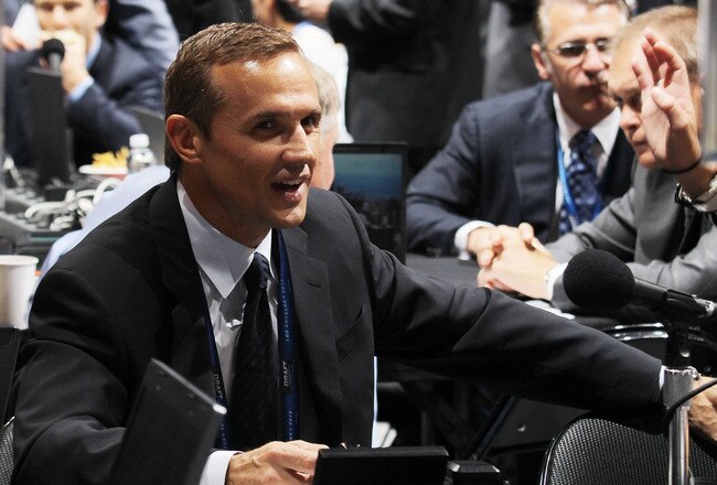 LOS ANGELES, CA - JUNE 25: Steve Yzerman of teh Tampa Bay Lightning works the draft floor during the 2010 NHL Entry Draft at Staples Center on June 25, 2010 in Los Angeles, California. (Photo by Bruce Bennett/Getty Images)