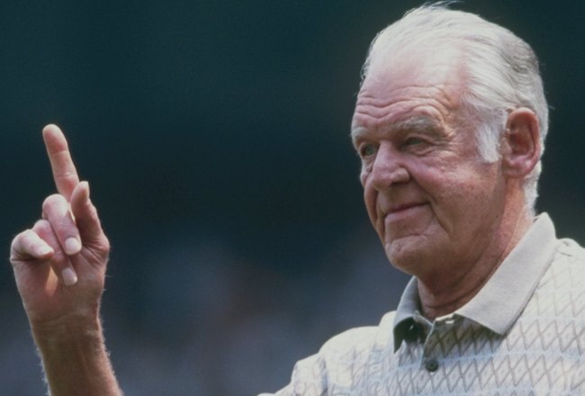 BRONX, NY - JULY 18:  Don Larsen attends a pre-game ceremony in honor of 'Yogi Berra Day' during the MLB game between the Montreal Expos and the New York Yankees on July 18, 1999 at Yankee Stadium in the Bronx, New York. The Yankees defeated the Expos 6-0.   (Photo by Vincent Laforet/Getty Images)