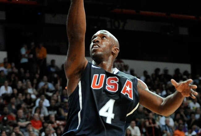 LAS VEGAS - JULY 24:  Chauncey Billups #4 of the 2010 USA Basketball Men's National Team goes in for a layup during a USA Basketball showcase at the Thomas & Mack Center on July 24, 2010 in Las Vegas, Nevada.  (Photo by Ethan Miller/Getty Images)