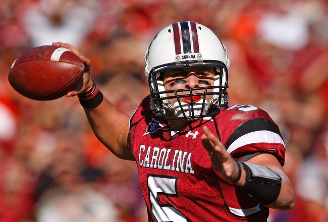 COLUMBIA, SC - NOVEMBER 28:  Stephen Garcia #5 of the South Carolina Gamecocks drops back to pass against the Clemson Tigers at Williams-Brice Stadium on November 28, 2009 in Columbia, South Carolina.  (Photo by Scott Halleran/Getty Images)