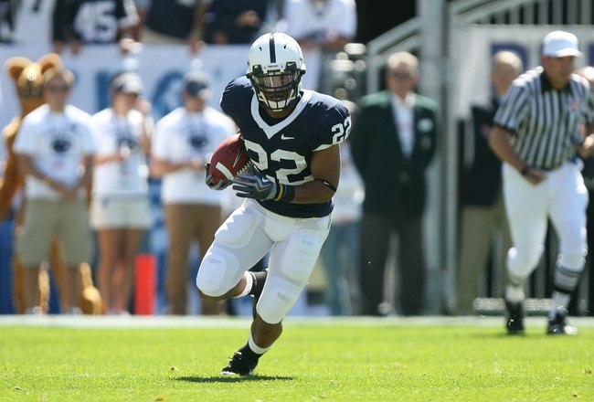STATE COLLEGE, PA - SEPTEMBER 19: Running back Evan Royster #22 of the Penn State Nittany Lions carries the ball during a game against the Temple Owls on September 19, 2009 at Beaver Stadium in State College, Pennsylvania. (Photo by Hunter Martin/Getty Images)