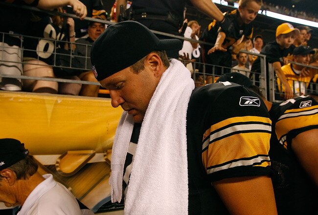 PITTSBURGH - SEPTEMBER 02:  Ben Roethlisberger #7 of the Pittsburgh Steelers walks off of the field following the preseason game against the Carolina Panthers on September 2, 2010 at Heinz Field in Pittsburgh, Pennsylvania.  (Photo by Jared Wickerham/Getty Images)