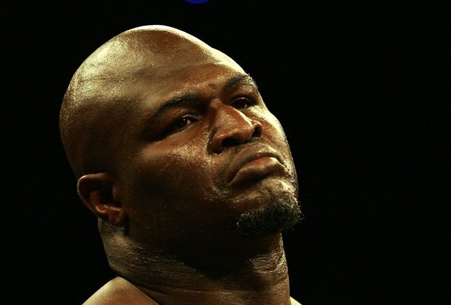 HOLLYWOOD, FL - JANUARY 06:  James 'Lights Out' Toney stares across the ring during his loss to Samuel 'Nigerian Nightmare' Peter in a WBC heavyweight title eliminator fight at the Hard Rock Hotel and Casino January 6, 2007 in Hollywood, Florida.  (Photo by Marc Serota/Getty Images)