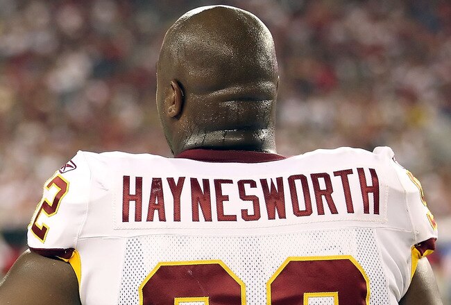 GLENDALE, AZ - SEPTEMBER 02:  Defensive tackle Albert Haynesworth #92 of the Washington Redskins stands on the sidelines during preseason NFL game against the Arizona Cardinals at the University of Phoenix Stadium on September 2, 2010 in Glendale, Arizona.  The Cardinals defeated the Redskins 20-10.  (Photo by Christian Petersen/Getty Images)