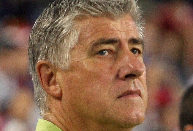 FOXBORO, MA - SEPTEMBER 4:  Coach Sigi Schmid of the Seattle Sounders FC watches his team practice before a game against the New England Revolution at Gillette Stadium on September 4, 2010 in Foxboro, Massachusetts. (Photo by Gail Oskin/Getty Images)