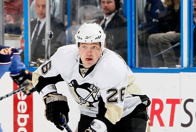 ATLANTA - APRIL 10:  Ruslan Fedotenko #26 of the Pittsburgh Penguins against the Atlanta Thrashers at Philips Arena on April 10, 2010 in Atlanta, Georgia.  (Photo by Kevin C. Cox/Getty Images)