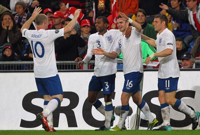 BASEL, SWITZERLAND - SEPTEMBER 07:  Adam Johnson of England celebrates his goal during the UEFA EURO 2012 Group G Qualifier between Switzerland and England at St Jakob Park on September 7, 2010 in Basel, Switzerland.  (Photo by Clive Rose/Getty Images)