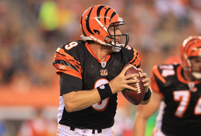 CINCINNATI - AUGUST 20:  Carson Palmer #9 of the Cincinnati Bengals is pictured during the NFL preseason game against the Philadelphia Eagles at Paul Brown Stadium on August 20, 2010 in Cincinnati, Ohio.  (Photo by Andy Lyons/Getty Images)