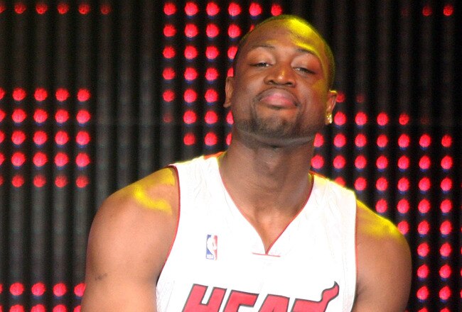 MIAMI - JULY 09:  Dwyane Wade #3 of the Miami Heat is introduced during a welcome party at American Airlines Arena on July 9, 2010 in Miami, Florida.  (Photo by Marc Serota/Getty Images)