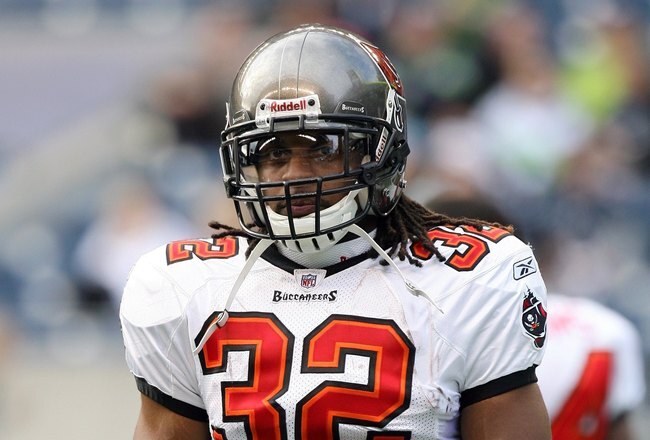 SEATTLE - DECEMBER 20:  Kareem Huggins #32 of the Tampa Bay Buccaneers looks on during warm-up prior to their game against the Seattle Seahawks on December 20, 2009 at Qwest Field in Seattle, Washington. The Buccaneers defeated the Seahawks 24-7. (Photo by Otto Greule Jr/Getty Images)