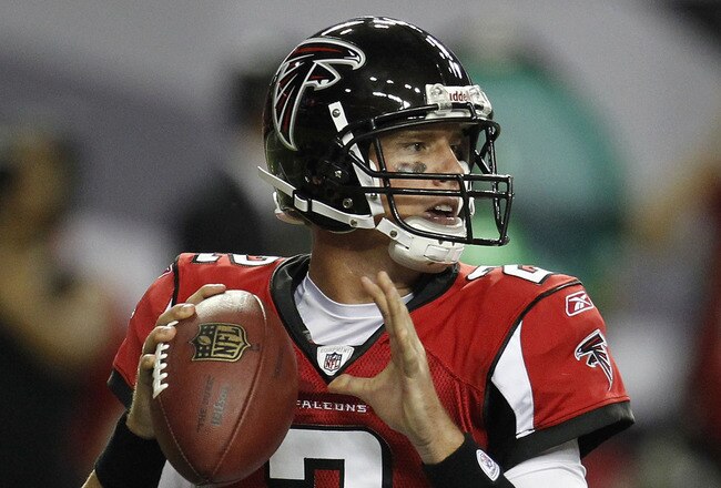 ATLANTA - AUGUST 19:  Quarterback Matt Ryan #2 of the Atlanta Falcons drops back to pass during the preseason game against the New England Patriots at the Georgia Dome on August 19, 2010 in Atlanta, Georgia.  (Photo by Mike Zarrilli/Getty Images)