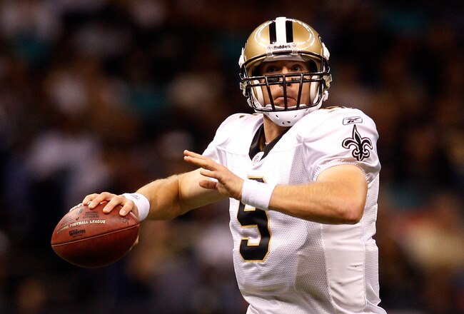 NEW ORLEANS - AUGUST 27:  Drew Brees #9 of the New Orleans Saints in action against the San Diego Chargers at the Louisiana Superdome on August 27, 2010 in New Orleans, Louisiana.  (Photo by Chris Graythen/Getty Images)