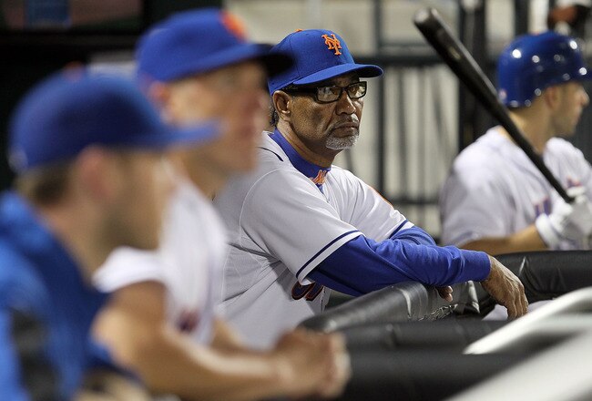 NEW YORK - AUGUST 28:  Manager Jerry Manuel of the New York Mets looks on from the dugout against the Houston Astros on August 28, 2010 at Citi Field in the Flushing neighborhood of the Queens borough of New York City.  (Photo by Jim McIsaac/Getty Images)