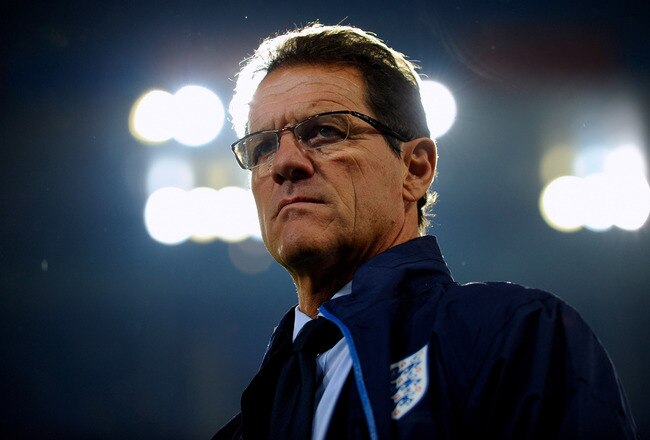 BASEL, SWITZERLAND - SEPTEMBER 07:  England manager Fabio Capello looks on before the EURO 2012 Qualifier between Switzerland and England at St Jakob Park on September 7, 2010 in Basel, Switzerland.  (Photo by Michael Regan/Getty Images)