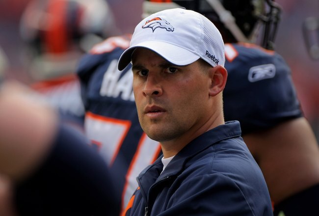 DENVER - SEPTEMBER 20:  Head coach Josh McDaniels of the Denver Broncos oversees warm ups prior to facing the Cleveland Browns during NFL action at Invesco Field at Mile High on September 20, 2009 in Denver, Colorado. The Broncos defeated the Browns 27-6.  (Photo by Doug Pensinger/Getty Images)