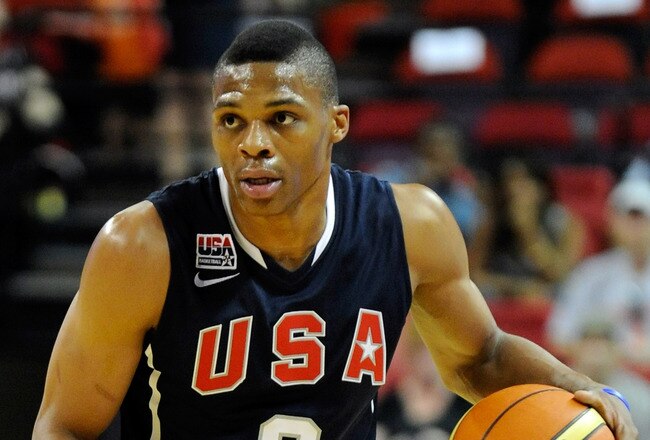 LAS VEGAS - JULY 24:  Russell Westbrook #6 of the 2010 USA Basketball Men's National Team drives the ball up the court during a USA Basketball showcase at the Thomas & Mack Center on July 24, 2010 in Las Vegas, Nevada.  (Photo by Ethan Miller/Getty Images)