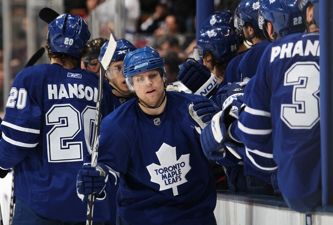 TORONTO, ON MARCH 13:  Phil Kessel #81 of the Toronto Maple Leafs celebrates a goal in a game against the Edmonton Oilers on March 13, 2010 at the Air Canada Centre in Toronto, Ontario. (Photo by Claus Andersen/Getty Images)