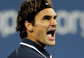 NEW YORK - SEPTEMBER 08: Roger Federer of Switzerland reacts after defeating against Robin Soderling of Sweden during his men's singles quarterfinal match on day ten of the 2010 U.S. Open at the USTA Billie Jean King National Tennis Center on September 8, 2010 in the Flushing neighborhood of the Queens borough of New York City. (Photo by Matthew Stockman/Getty Images)