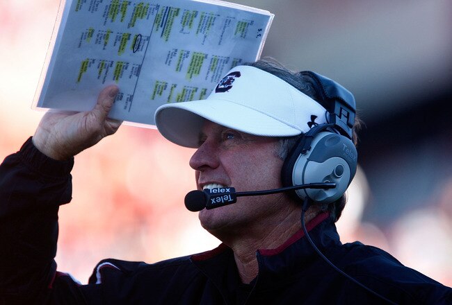COLUMBIA, SC - NOVEMBER 28:  South Carolina Gamecocks Head Coach Steve Spurrier walks the sideline against the Clemson Tigers at Williams-Brice Stadium on November 28, 2009 in Columbia, South Carolina.  (Photo by Scott Halleran/Getty Images)