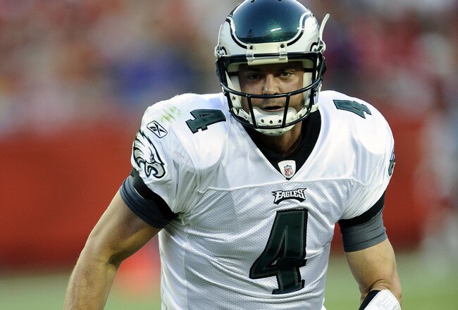 KANSAS CITY, MO - AUGUST 27: Kevin Kolb #4 of the Philadelphia Eagles runs for yardage during a preseason game against the Kansas City Chiefs at Arrowhead Stadium on August 27, 2010 in Kansas City, Missouri.  (Photo by G. Newman Lowrance/Getty Images)