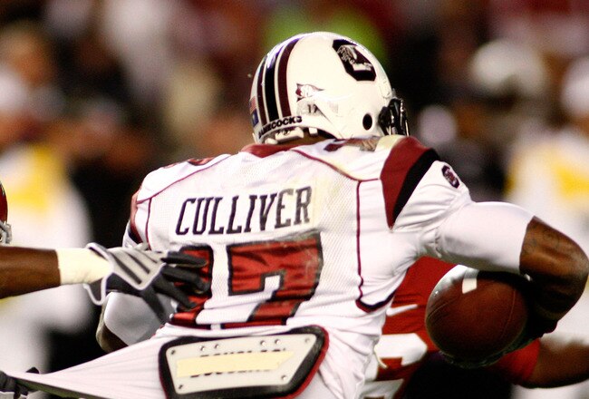 TUSCALOOSA - OCTOBER 17:  Return man Chris Culliver #17 of the South Carolina Gamecocks is tackled by special teams defender Terry Grant #29 of the Alabama Crimson Tide at Bryant-Denny Stadium on October 17, 2009 in Tuscaloosa, Alabama. The Crimson Tide beat the Gamecocks 20-6.  (Photo by Mike Zarrilli/Getty Images)