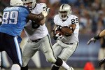 NASHVILLE, TN - AUGUST 15: Michael Bush #29 of the Oakland Raiders runs with the ball during the NFL pre-season game against the Tennessee Titans at LP Field August 15, 2008 in Nashville, Tennessee.  (Photo by Andy Lyons/Getty Images)