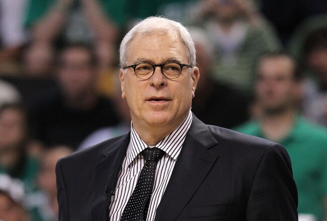 BOSTON - JUNE 13:  Head coach Phil Jackson of the Los Angeles Lakers looks on against the Boston Celtics during Game Five of the 2010 NBA Finals on June 13, 2010 at TD Garden in Boston, Massachusetts. The Celtics won 92-86. NOTE TO USER: User expressly acknowledges and agrees that, by downloading and/or using this Photograph, user is consenting to the terms and conditions of the Getty Images License Agreement.  (Photo by Ronald Martinez/Getty Images)
