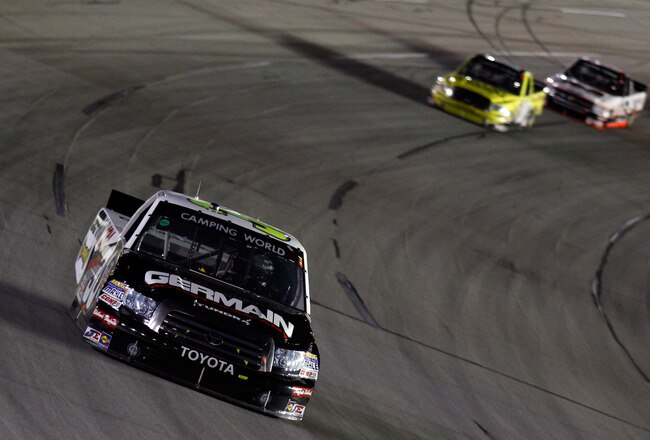 SPARTA, KY - SEPTEMBER 03:  Todd Bodine, driver of the #30 Germain.com Toyota drives during the NASCAR Camping World Truck Series Built Ford Tough 225 on September 3, 2010 in Sparta, Kentucky.  (Photo by Chris Graythen/Getty Images for NASCAR)