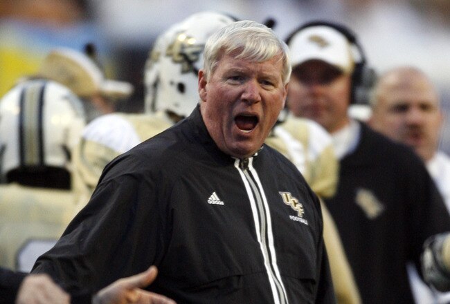 MEMPHIS, TN - DECEMBER 29: George O'Leary, head coach of the UCF Knights reacts after holding the Mississippi State Bulldogs to a field goal during the 49th Annual Autozone Liberty Bowl at Liberty Bowl Memorial Stadium December 29, 2007 in Memphis, Tennessee.  (Photo by Joe Murphy/Getty Images)