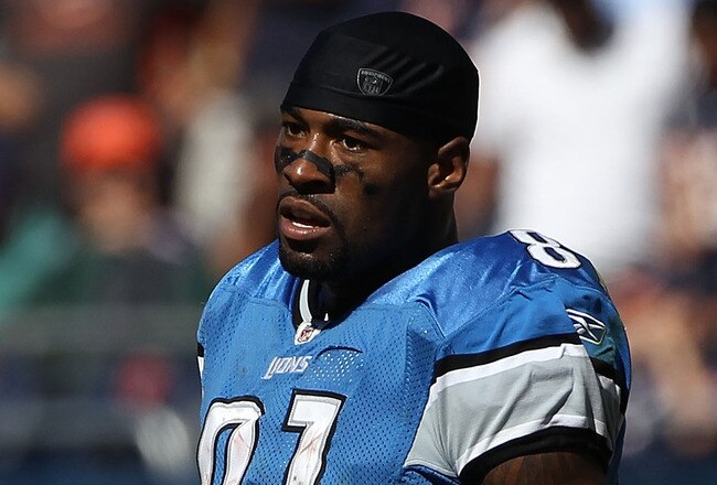 CHICAGO - SEPTEMBER 12: Calvin Johnson #81 of the Detroit Lions waits for a instant replay ruling on an apparent touchdown catch in the final minute against the Chicago Bears during the NFL season opening game at Soldier Field on September 12, 2010 in Chicago, Illinois. The Bears defeated the Lions 19-14. (Photo by Jonathan Daniel/Getty Images)