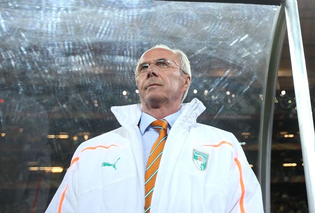 JOHANNESBURG, SOUTH AFRICA - JUNE 20:  Sven Goran Eriksson head coach of The Ivory Coast looks on during the 2010 FIFA World Cup South Africa Group G match between Brazil and Ivory Coast at Soccer City Stadium on June 20, 2010 in Johannesburg, South Africa.  (Photo by Richard Heathcote/Getty Images)