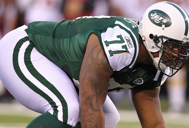 EAST RUTHERFORD, NJ - AUGUST 27:  Kris Jenkins #77 of the New York Jets in action against the Washington Redskins  during their preseason game on August 27, 2010 at the New Meadowlands Stadium  in East Rutherford, New Jersey.  (Photo by Al Bello/Getty Images)